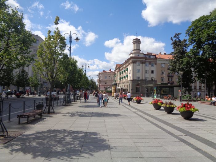 Ulica v središču Vilne, ob kateri so tudi večje trgovine. 
