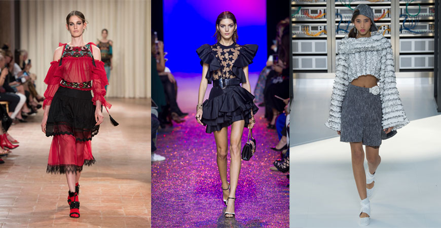 Volančki na modnih pistah revij za pomlad 2017: Albeta Ferretti, Elie Saab in Chanel