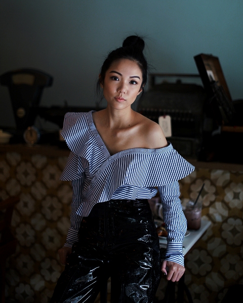 yoyokulala-self-portrait-ruffled-shirt-patent-pants-3